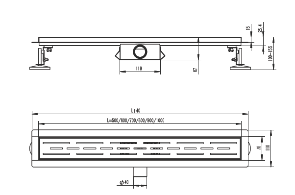 Трап для душа 70*800мм(поворот.сифон 360°) R652.80.05