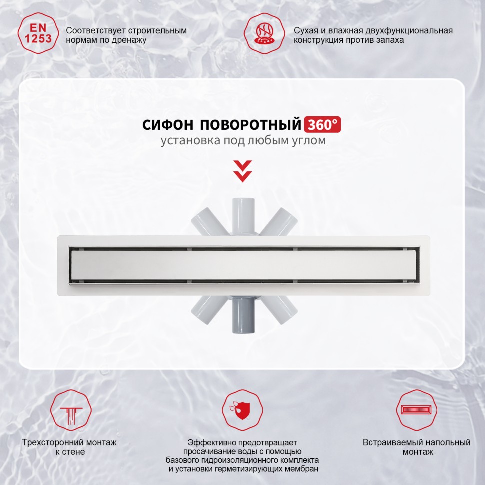 Трап для душа 70*800мм(поворот.сифон 360°) R652.80.05