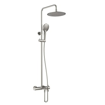 AQM8008BN Душ. сист. с терм. и изливом, O250, лейка 3 реж, высота 1100-1500мм, Brushed nickel