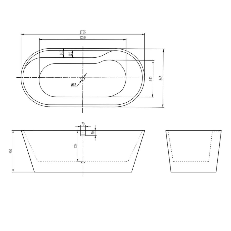 Ванна AQUAme акриловая отдельностоящая AQM3505GW-L