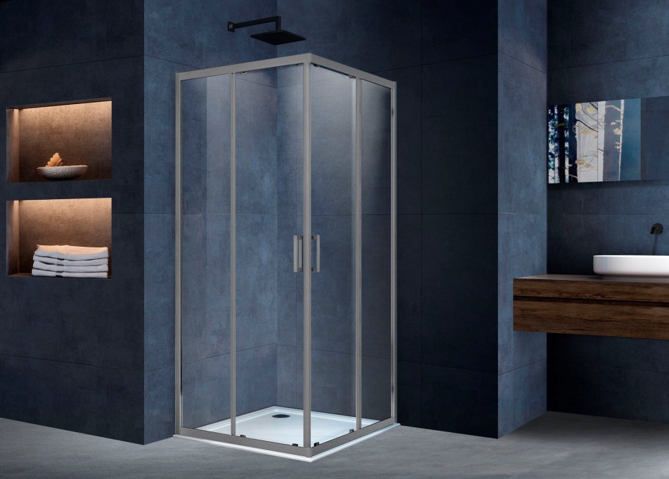 Душевой уголок Alpha VSS-3AL100CLGM, 1000*1000, вороненая сталь, стекло прозрачное