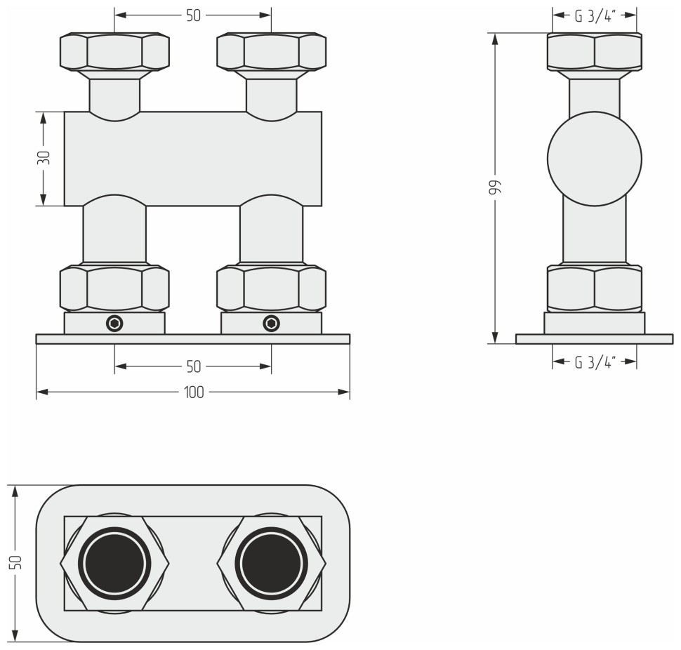 Модуль прямой EU50 (2 х НГ G 3/4" / 2 х НГ G 3/4")