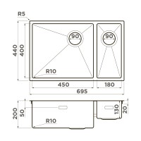 Кухонная мойка Omoikiri Taki 69-2-U/IF-R Side-IN нерж. сталь/нержавеющая сталь