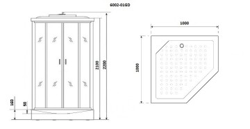 Душевая кабина Niagara Premium NG-6002-01GD (100х100х220) низкий поддон(16 см),стекло прозрачное,4 места