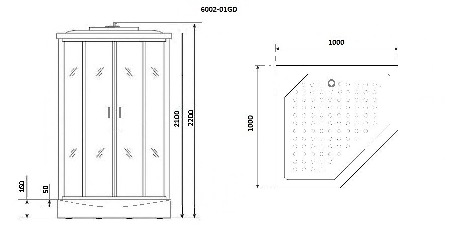 Душевая кабина Niagara Premium NG-6002-01GD (100х100х220) низкий поддон(16 см),стекло прозрачное,4 места