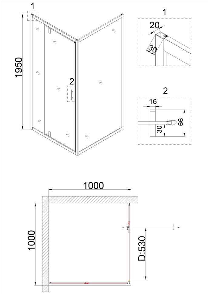 Душевое ограждение Niagara Nova NG-0200-08ВLACK (100х100х195) квадрат,черный,дверь распашная,стекло с рисунком,1 место