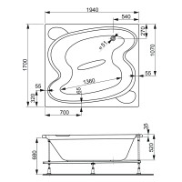 Акриловая ванна VAGNERPLAST HELIOS 194x170