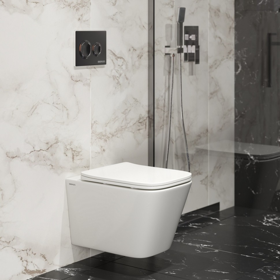 Унитаз BERGES подвесной FLOE S Rimless 51 см, сиденье дюропласт Floe S Slim SO, микролифт, быстросъём