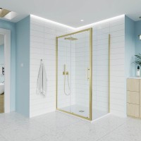 Душевой угол Veconi Evo 100SP G 1400х1100x1950, золото брашинг, прозрачное стекло