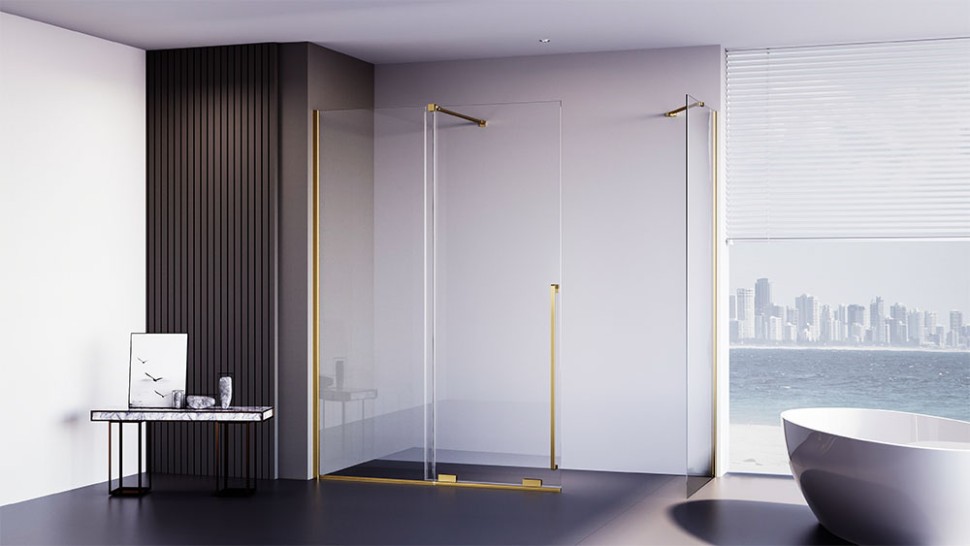 Боковая панель Veconi Premium Trento SP-50G, 900х2000 , брашированное золото, стекло прозрачное