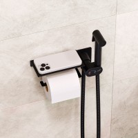 Гигиенический смеситель встроенный c полкой, лейка, шланг в комплекте - RGW SP-221B, черный