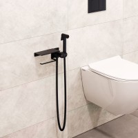 Гигиенический смеситель встроенный c полкой, лейка, шланг в комплекте - RGW SP-221B, черный