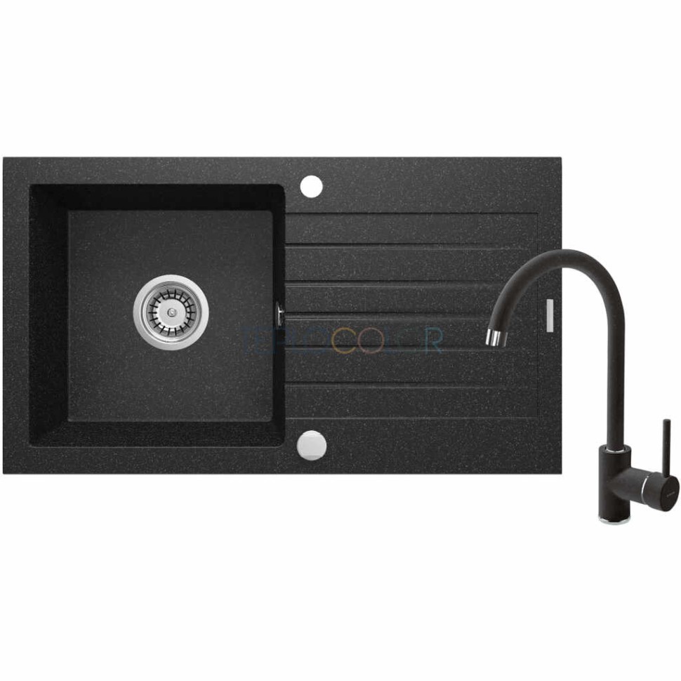Гранитная мойка со смесителем, 1-чаша с осушкой