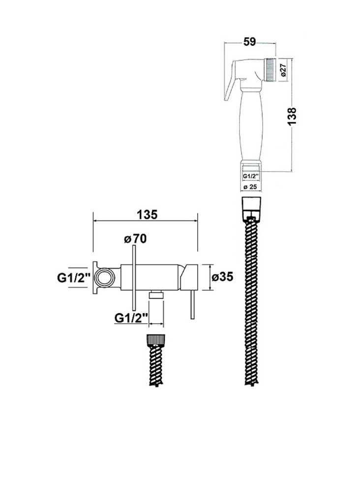AQM 6010OB Retro Готовый комплект гигиенического душа (скрытый монтаж, латунная лейка), Old Bronze