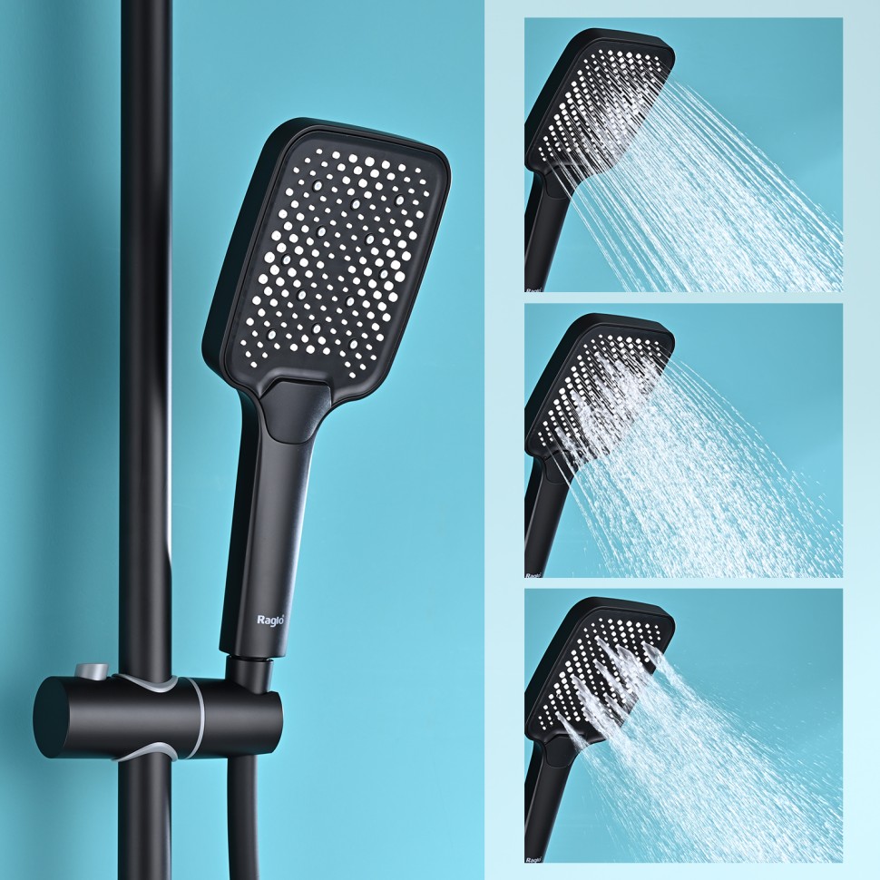 Душевая система Raglo с термостатом для ванны черный