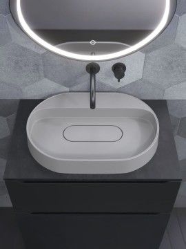 Раковина накладная овальная Uperwood Tanos Quartz 55 см, без отверстия для смесителя, белая, жасмин