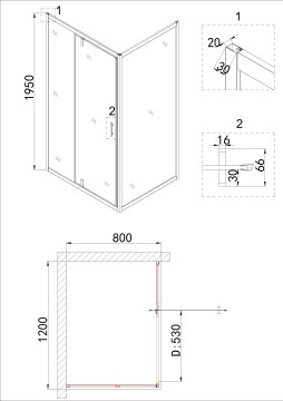 Душевое ограждение Niagara Nova NG-0220-08ВLACK (120х80х195) прямоугольник,черный,дверь распашная,стекло с рисунком,1 место
