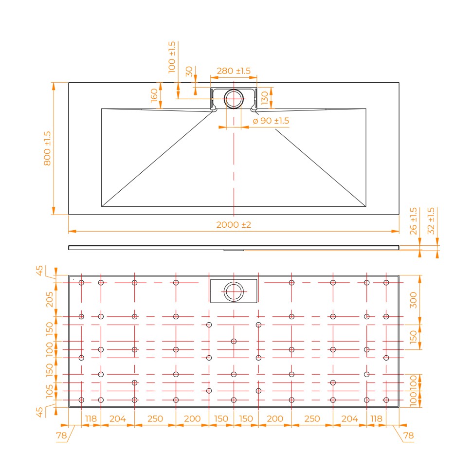 Душевой поддон прямоугольный RGW TKS-Gr Серый (800x2000)