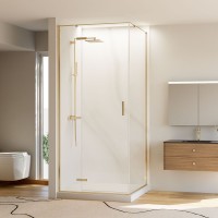 Душевой угол Veconi Rovigo RV-073G, 800х900х1950, золото брашинг, прозрачное стекло