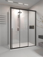 Душевой угол раздвижной Veconi Premium Prato 300 SP B-R, 1000х1000x2000, черный матовый, стекло прозрачное