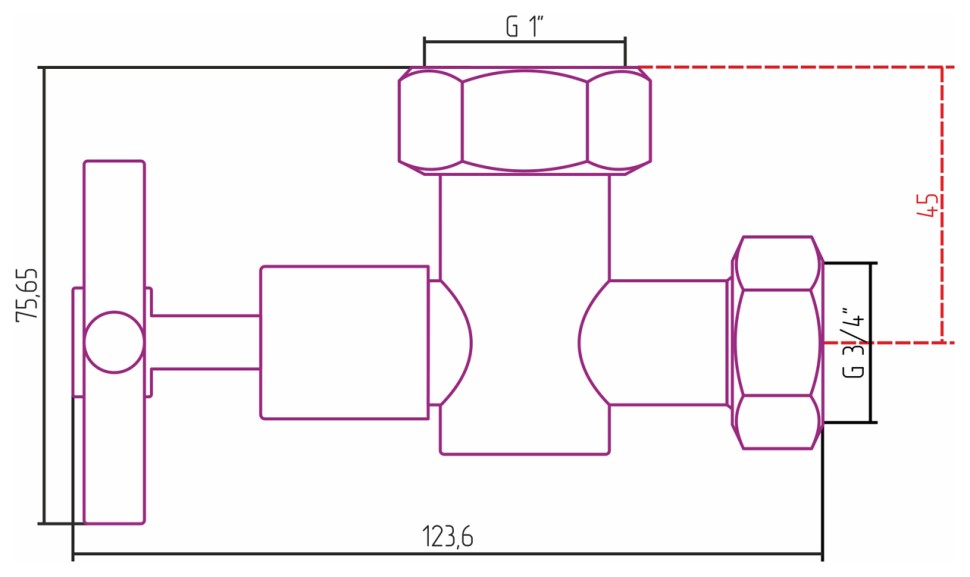 Вентиль запорный крестовой G 1" НГ х G 3/4" НГ