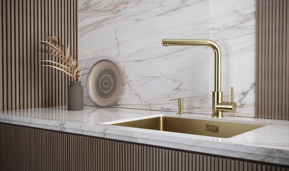 Смеситель для кухни TWIN, светлое золото, Tw213622-LG, Paulmark