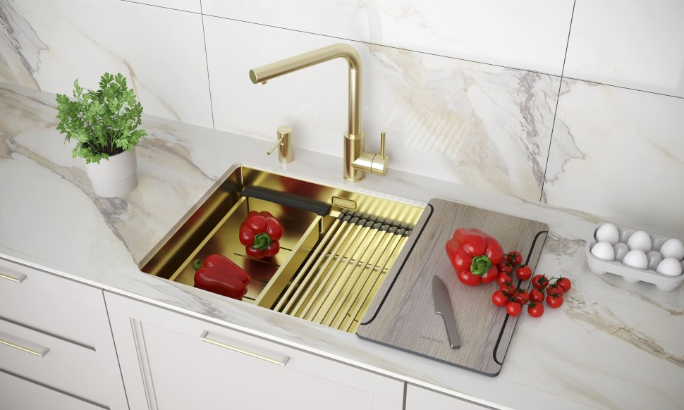 Смеситель для кухни TWIN, светлое золото, Tw213622-LG, Paulmark