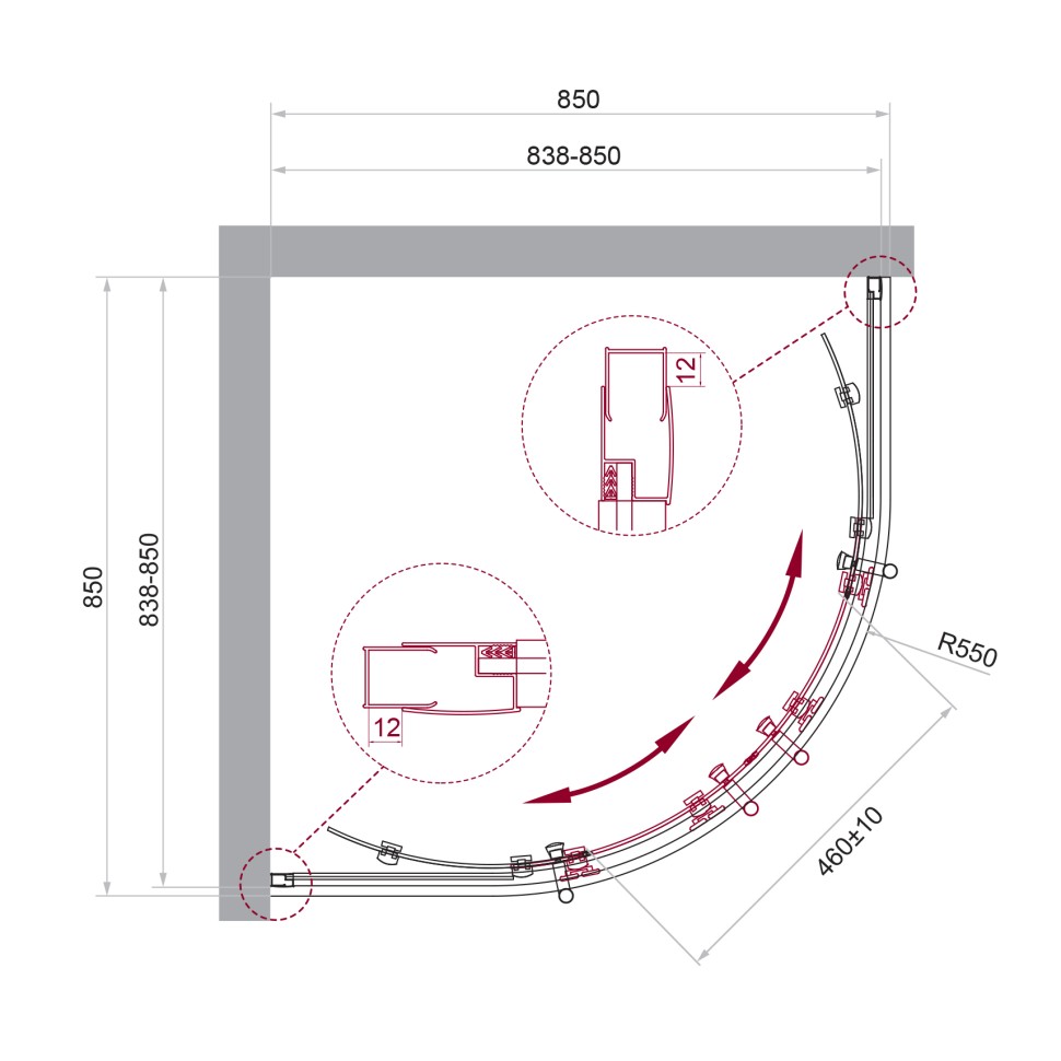 Душевой уголок BelBagno UNO-195-R-2-85-C-Cr