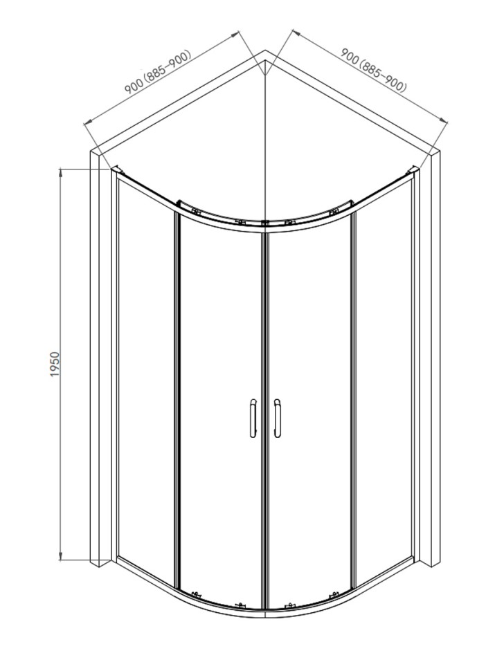 Душевой уголок 900*900*1950мм., стекло 6мм, цвет профиля хром. Размер