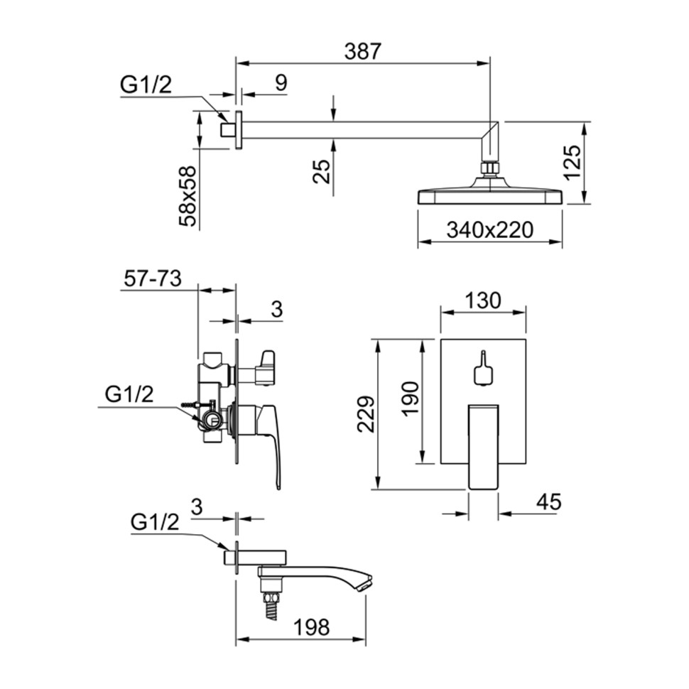 Душевая система Raglo встраиваемая черный