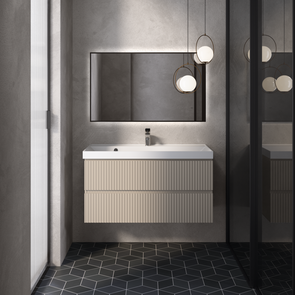 AQM900110BG "S1" Тумба под умывальник подвесная 100 см., цвет бежевый.