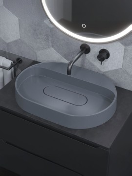 Раковина накладная овальная Uperwood Tanos Quartz 55 см, без отверстия для смесителя, серая, бетон