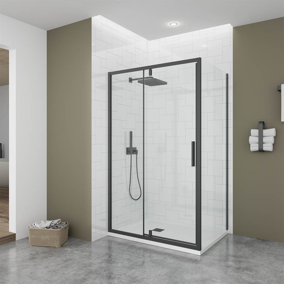 Боковая панель Veconi Ottimo SP B, 700х1900 черный матовый, стекло прозрачное