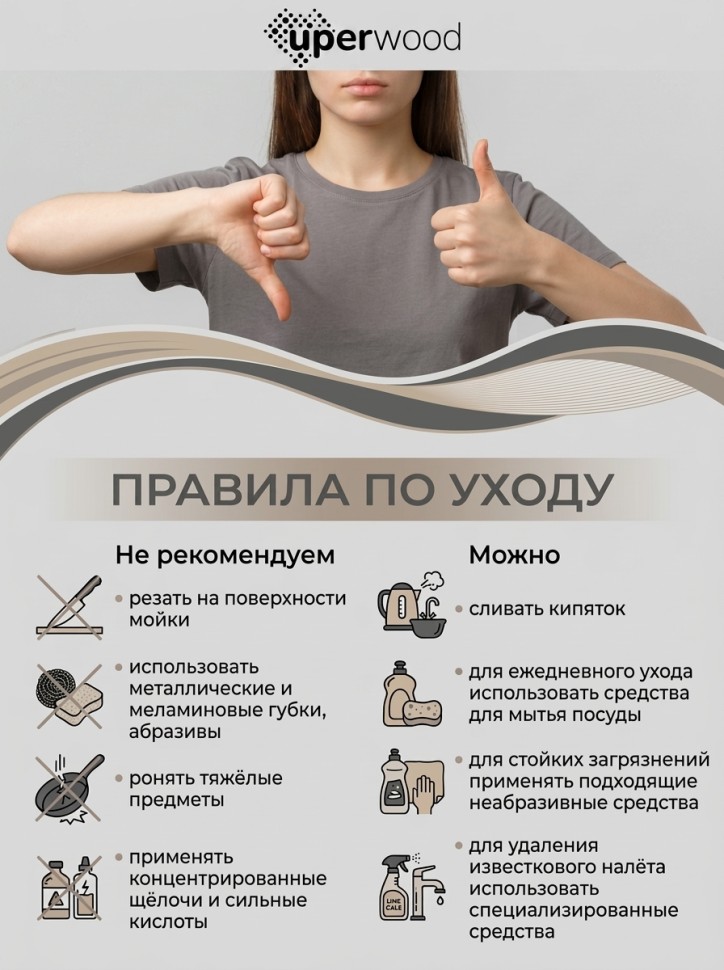 Кухонная мойка из искусственного камня Uperwood Симпл (Simple) UPD-301-308, черная