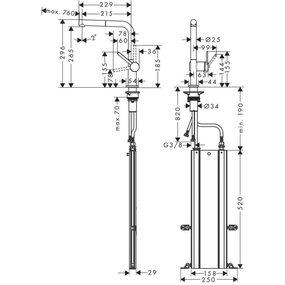 Смеситель для кухни Hansgrohe Talis M54 с выдвижным изливом, 1jet, sBox 72809800, под сталь