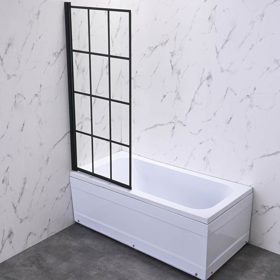 Шторка на ванну Veconi Palau PL-77L, 800x1500, черный, стекло прозрачное