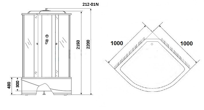 Душевая кабина Niagara Ultra NG-212-01N (100х100х220) высокий поддон(48см),черный,стекло тонированное,4 места