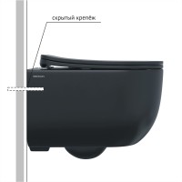 Унитаз BERGES подвесной VENTAS Black Rimless 49 см, сиденье дюропласт Ventas Slim SO, микролифт, быстросъём