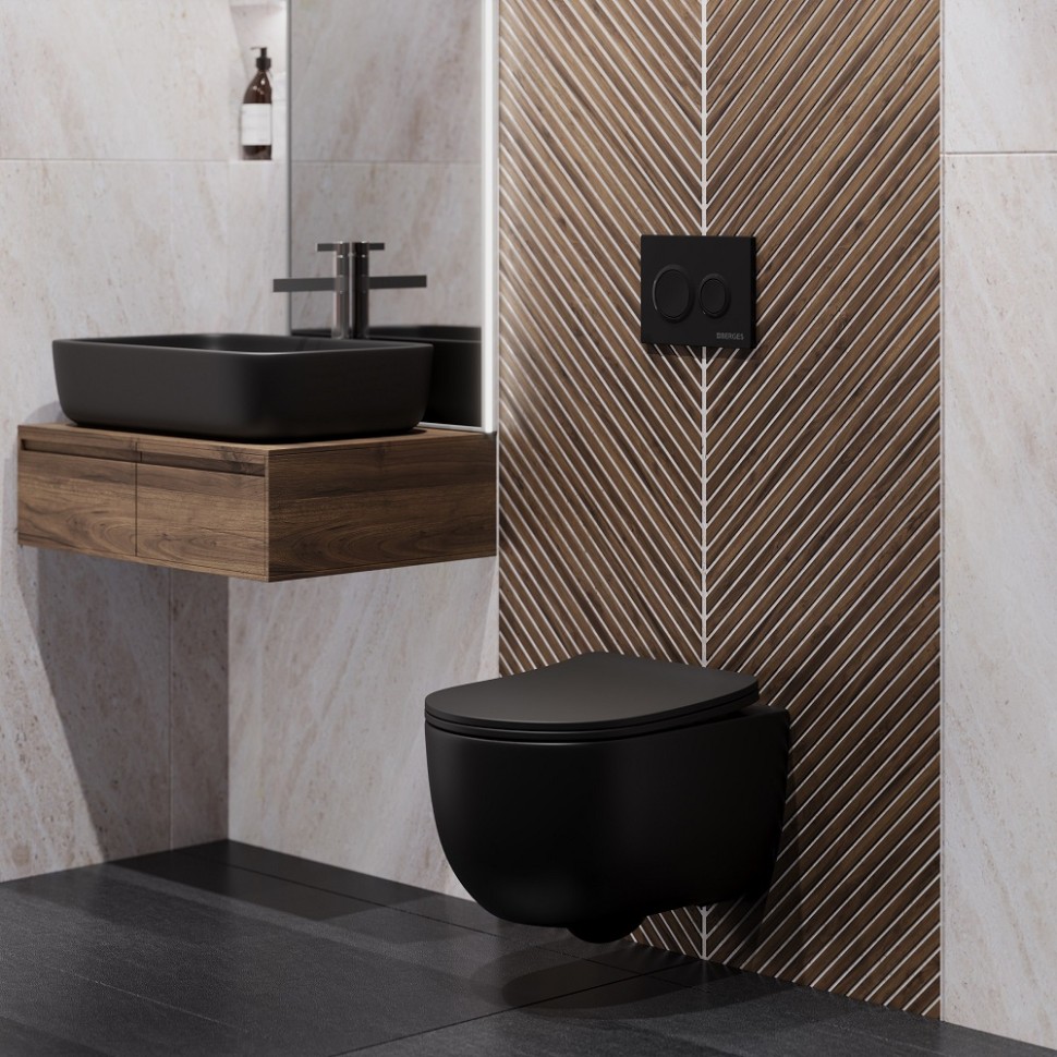 Унитаз BERGES подвесной VENTAS Black Rimless 49 см, сиденье дюропласт Ventas Slim SO, микролифт, быстросъём