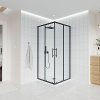 Душевой угол Veconi Evo 300 B, 900х900x1950, черный матовый, прозрачное стекло