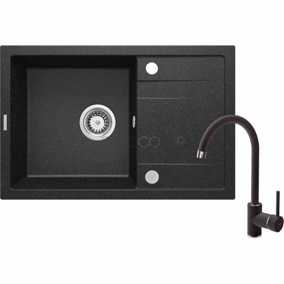 Гранитная мойка со смесителем, 1-чаша с осушкой