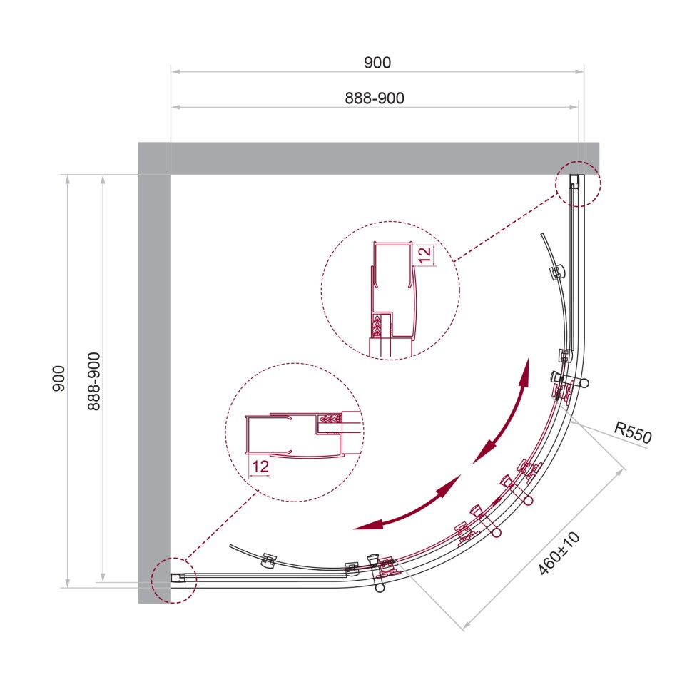 Душевой уголок BelBagno UNO-195-R-2-90-C-Cr
