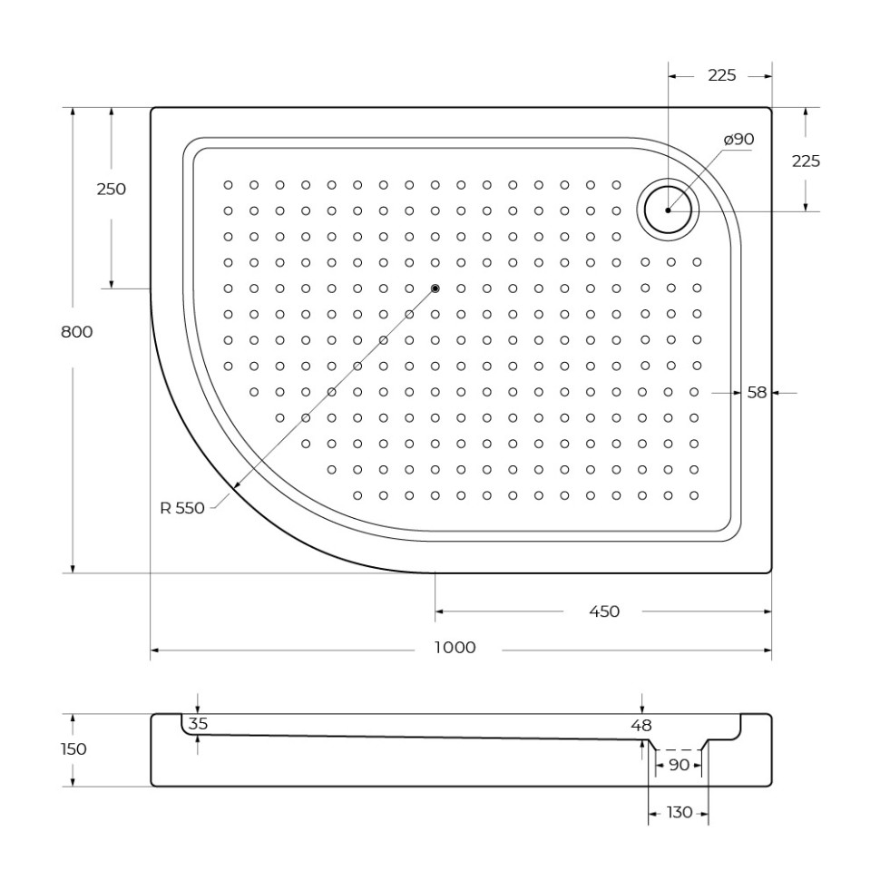 Акриловый поддон BelBagno TRAY-BB-RH-100/80-550-15-W-R