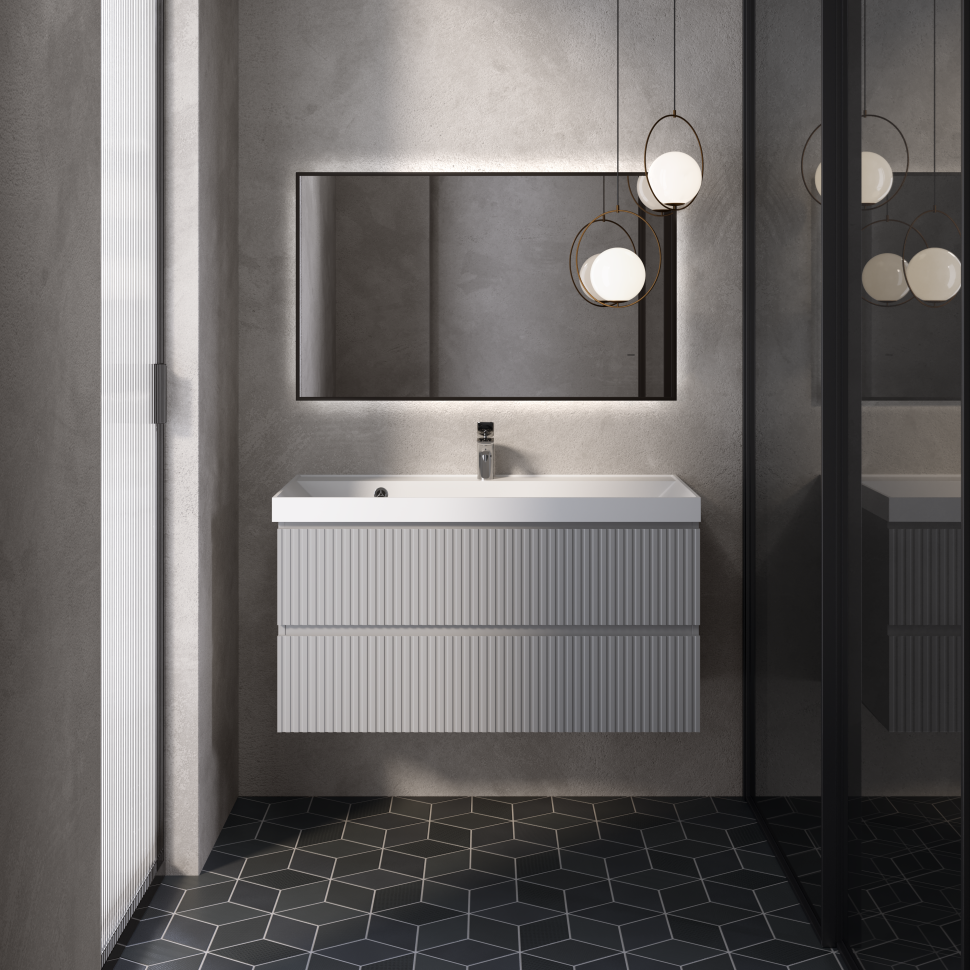 AQM900110GM "S1" тумба под умывальник подвесная 100 см., цвет серый.