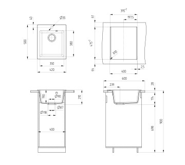 Кухонная мойка из искусственного камня Uperwood Симпл (Simple) UPD-303-331, белая