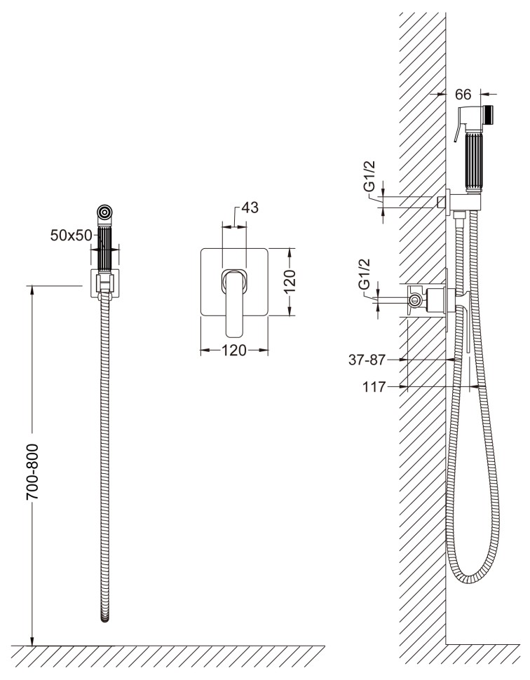 Смеситель встроенный с гигиеническим душем Timo Torne 4389/03SM черный