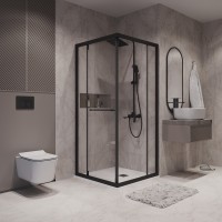 Душевое ограждение Niagara Nova NG-6833-34ВLACK (90х90х195) квадрат,черный матовый,двери раздвижные,стекло прозрачное,1 место