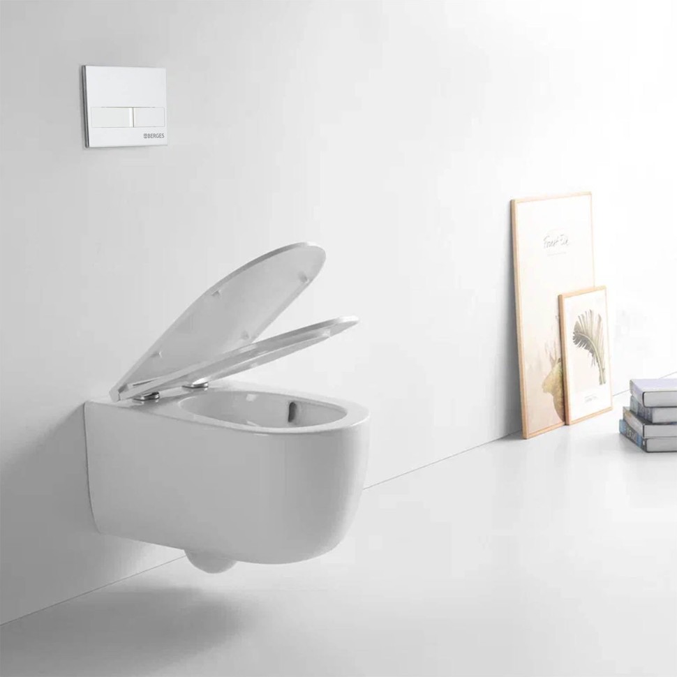 Унитаз BERGES подвесной Tornas Rimless 53 см, сиденье дюропласт Tornas Slim SO, микролифт, быстросъём