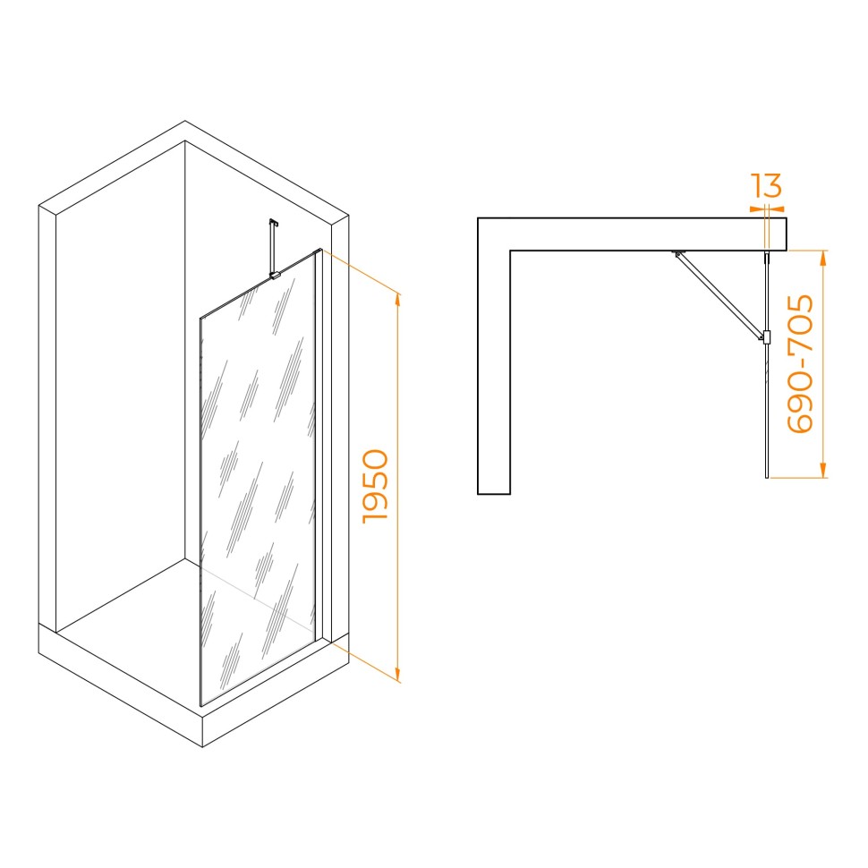 Душевая перегородка RGW WA-110B (Тонированное (Серое), 700)