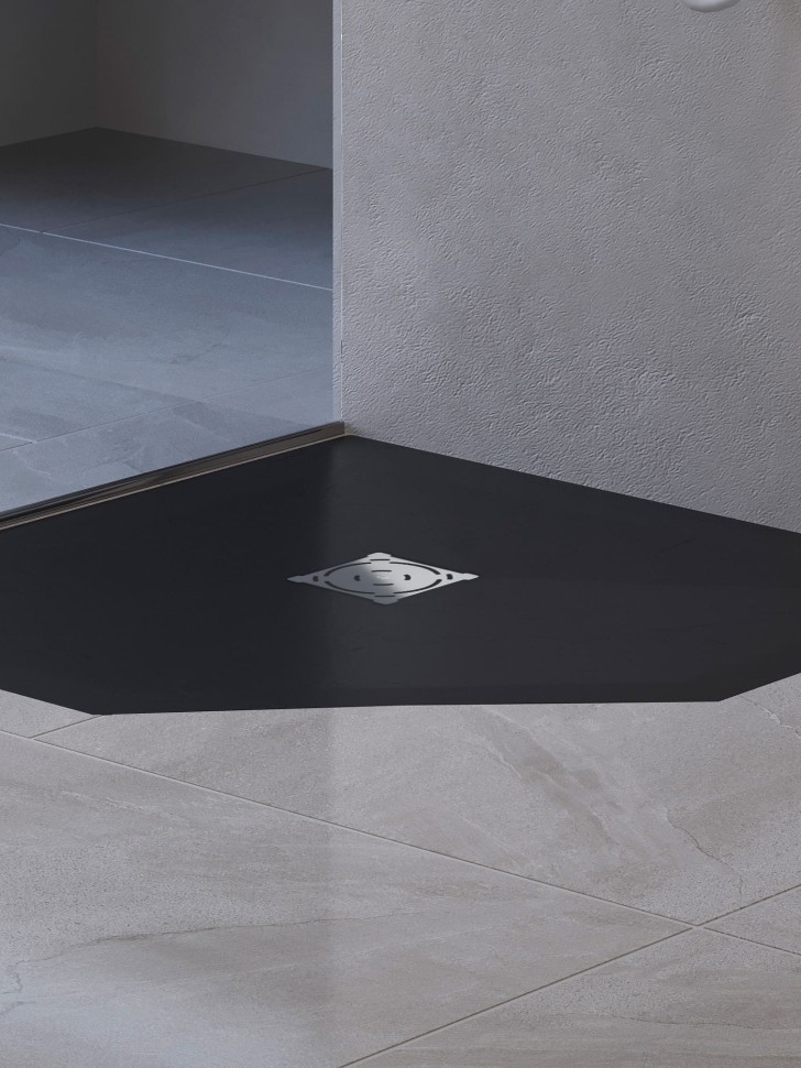 Душевой поддон трапеция RGW ST/T-G Графит (1000x1000)